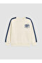 Ozmarka New Season Beige Crew Neck Printed Boys' Thick Sweatshirt - 3