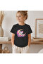 Children's Kitty Moon Patterned Printed T-Shirt 100% Cotton Single Jersey Fabric - Black - 2