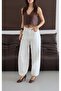 Women's Ecru High Waist Balloon Fit Elastic Cuff Jeans