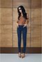 Women's Blue Black Jean Pants High Waist Classic Cut Narrow Leg Navy Blue Denim - 3