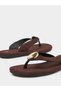 Brown Flat Flip-Flops with Gold Tone Metallic Detail - 3