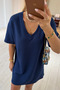 V-Neck Oversize Navy Blue Modal Dress - 2