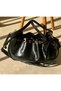 Patent Leather Drawstring Shoulder and Hand Bag – Adjustable Strap Bag with Gold Ring Detail