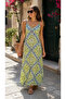 Summer Elegance – Long Single Jersey Dress with Ethnic Pattern and V-Neck Straps - 3