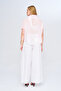 Women's Chinese Collar String Button Detailed Short Sleeve Transparent Shirt - 5