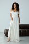 Ecru Strapless Boat Neck Long Flared Lace Evening Dress - 2