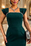 Emerald Green Stone Detail Thick Strap Square Neck Slit Crepe Fabric Dress - 2
