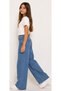 Girl's Wide Leg Model Jeans with Elastic Waist and Zipper Closure in Light Blue Color - 2