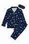 Boys' Cotton Suede Fabric Navy Blue Space Planets Patterned Shirt Collar Buttoned Winter Pajama Set with Sleep Band - 2