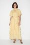 Women's Floral Patterned Layered Flounce Cape Long Yellow Dress - 7