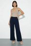 Women's Belt Detailed Vest and Palazzo Trousers Navy Blue Top and Bottom Set - 5