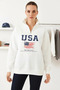 Women's Usa Printed Stand Collar White Sweatshirt
