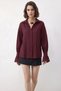 Women's Oversized Burgundy Shirt with Ruffle Cuff Detail - 3