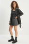 Women's Double-Breasted Collar Pocket Detailed Belted Lined Cashmere Anthracite Coat - 8