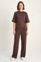 Women's Ribbed Half Sleeve T-Shirt Elasticized Wide Leg Bitter Coffee Set - 7
