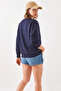 Women's Three Threaded Yarns Colorful Heart Printed Navy Blue Sweatshirt - 3
