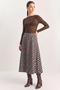 Women's Plaid Patterned A-Line Long Navy Blue Ecru Skirt with Pocket Detail - 8