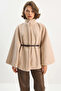 Women's Belted Araboy Kaşe Poncho Mink