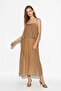 Women's Adjustable Strap Cape Detailed Lined Maxi Mink Dress - 4