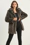 Women's Double-Breasted Collar Lined Faux Fur Araboy Black Gray Coat - 6
