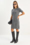 Women's Crew Neck Short Sleeve Soft Textured Knitwear Anthracite Dress - 2