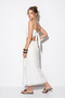 Women's Linen Lace Detailed Strappy Crop Blouse Tie-Up Pareo White Skirt Set - 6