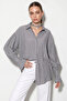 Women's Oversized Smoked Shirt with Ruffle Cuff Detail - 2