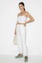 Women's Elastic Waist Carrot Cut Linen White Trousers with Pocket Detail - 2