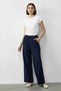Women's Double Breasted Collar Satin Belted Vest Loose Trousers Bottom Top Denim Navy Blue Suit - 4