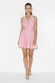 Women's Deep V-Neck Halter Neckline Waist Detail Flounce Lined Mini Pink Dress - 5