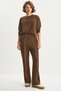 Women's Crew Neck Long Sleeve Top with Elastic Waist, Loose Bottom with Piping Detail, Modal Brown Set