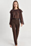 Women's Ruffle Detailed Transparent Chiffon Bitter Brown Blouse - 3