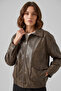 Women's Shirt Collar Distressed Leather Mink Jacket - 5