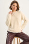 Women's Soft Textured Bearded Knitwear Cream Sweater - 4