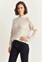 Women's Crew Neck Raglan Sleeve Knitted Patterned Soft Textured Knitwear Cream Sweater - 8