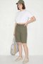 Women's Elastic Waist Tie Pocket Detailed Cotton Linen Green Shorts - 2