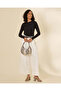 Women Black Sleeve Button Detail Pullover - 2
