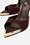 Satin Brown 8 Cm. Thin Heeled Ankle Strap Stylish Evening Dress Sandals - 3