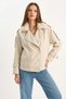 Women's Elastic Waist Pocket Detailed Detachable Fur Collar Lined Short Trench Coat Stone - 6