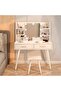 Dressing Table with Cushioned Stool, Makeup Vanity Desk with Shelf and Lighted Mirror, White Dresser Stool Set with Mirror and Drawers for Bedroom Dressing Room - 4
