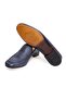 Dark Blue Color Laceless Genuine Leather Leather Sole Men's Shoes - 3