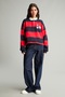 100% Cotton Loose Fit Polo Collar Color Block Embroidered Long Sleeve Sweatshirt H9944Ax26Au - 2