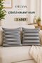 Black Striped Cotton Linen 2-Piece Throw Pillow Cover with Hidden Zipper, Double-Sided, 2 Pieces - 2