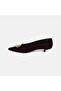 Women's Black Suede Low Heel Shoes with Gold Accessories - 3