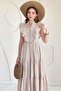 Beige Ruffled Buttoned Dress