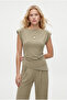 Women's Elvisnew Modal Touch Padded Light Khaki Top and Bottom Set - 3