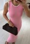 Pink Sleeveless Basic Dress with Piping Detail - 2