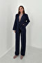 Navy Blue Striped Jacket and Pants Set