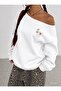 Daisy Printed Oversized Women's Boat Neck Sweatshirt