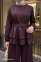 Belted Scuba Burgundy Suit with Trousers - 2